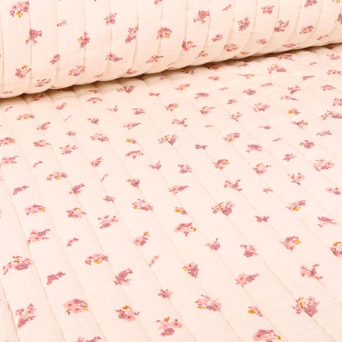 Tissu Double gaze Matelassée Hope rouge sur fond Ecru