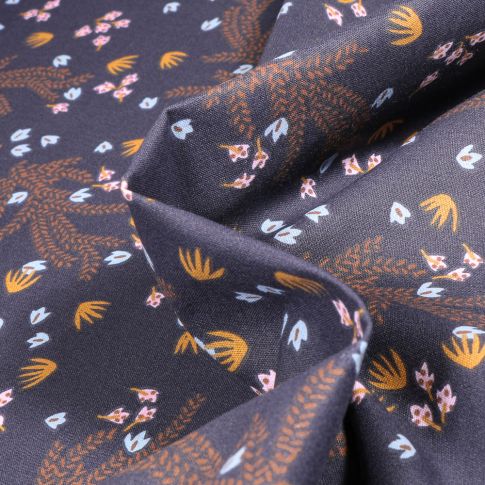 Tissu Coton imprimé Arty Hosia sur fond Bleu nuit