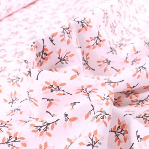 Tissu Coton imprimé Arty Hosta mandarine sur fond Blanc