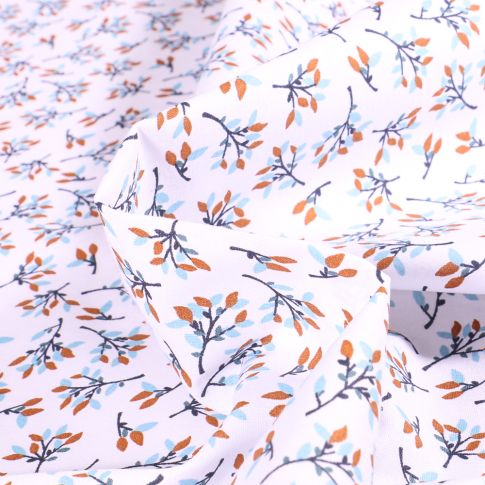 Tissu Coton imprimé Arty Hosta rouille sur fond Blanc