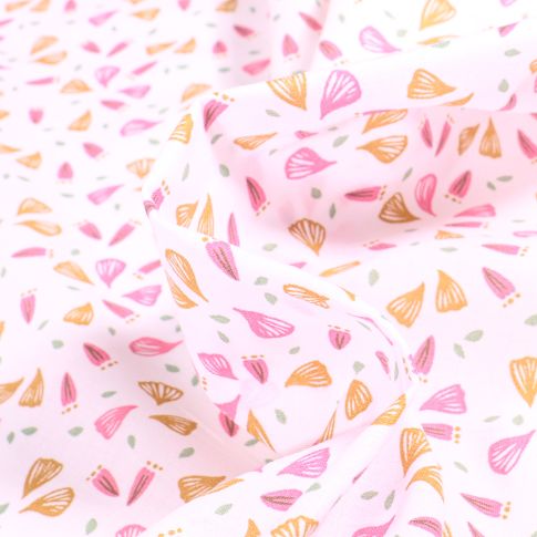 Tissu Coton imprimé Arty Hubico rose sur fond Blanc