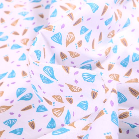 Tissu Coton imprimé Arty Hubico bleu sur fond Blanc
