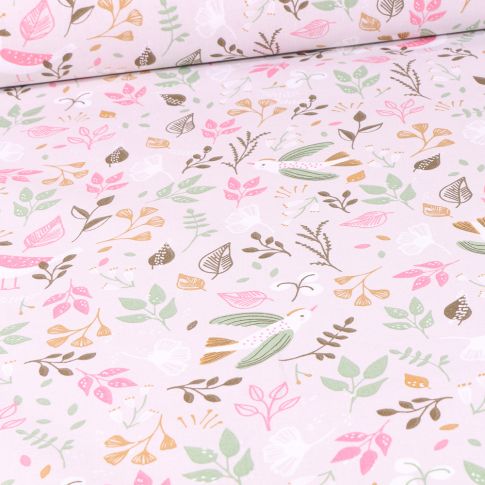 Tissu Coton imprimé Arty Huppy rose sur fond Gris clair