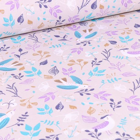 Tissu Coton imprimé Arty Huppy violet sur fond Gris