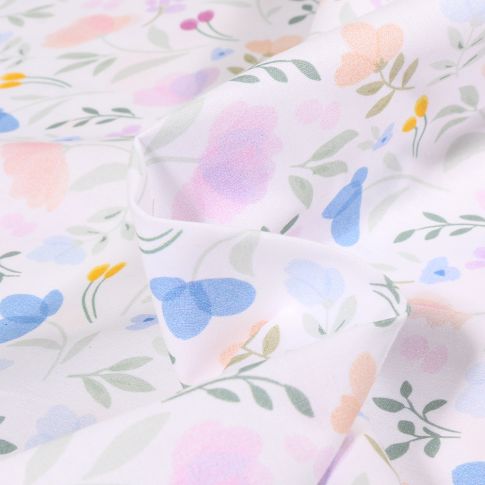 Tissu Popeline de coton LittleBird Douceur fleuris sur fond Blanc