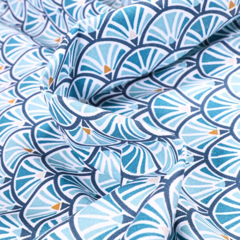 Tissu Coton imprimé Arty Jacinthe sur fond Bleu