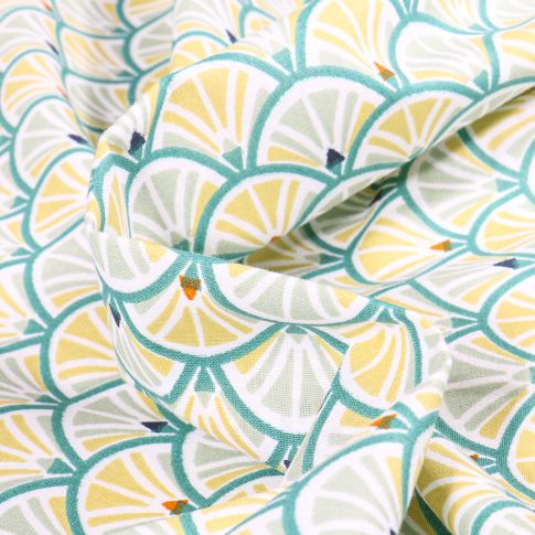 Tissu Coton imprimé Arty Jacinthe sur fond Jaune pastel