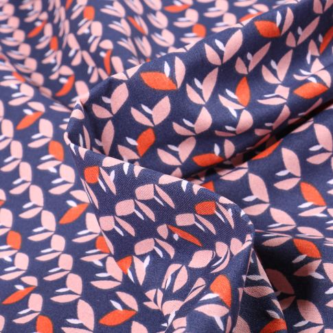 Tissu Coton imprimé Arty Jana sur fond Bleu foncé