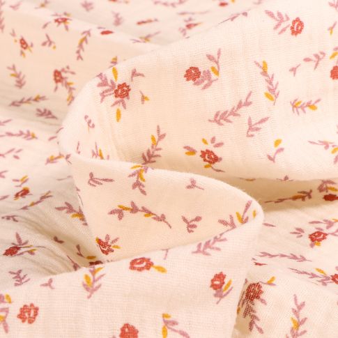 Tissu Double gaze Janet sur fond Ecru