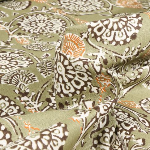 Tissu Coton imprimé Arty Jivana sur fond Vert kaki clair