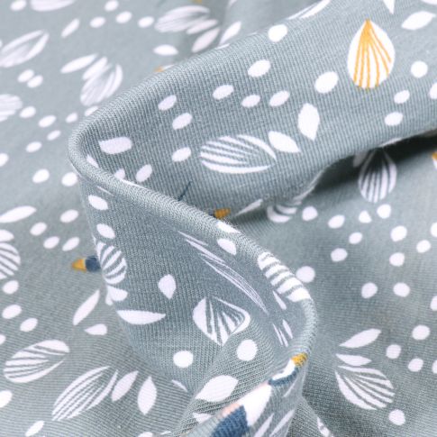 Tissu Jersey Coton Arty Jolhiro sur fond Gris