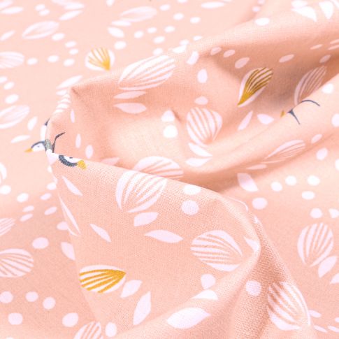 Tissu Coton imprimé Arty Jolhiro sur fond Rose nude