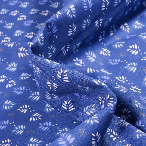 Tissu Coton imprimé Arty Joona doré sur fond Bleu roi
