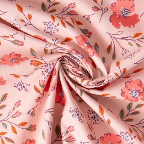Tissu Coton imprimé Arty Fleurs Josy sur fond Rose clair