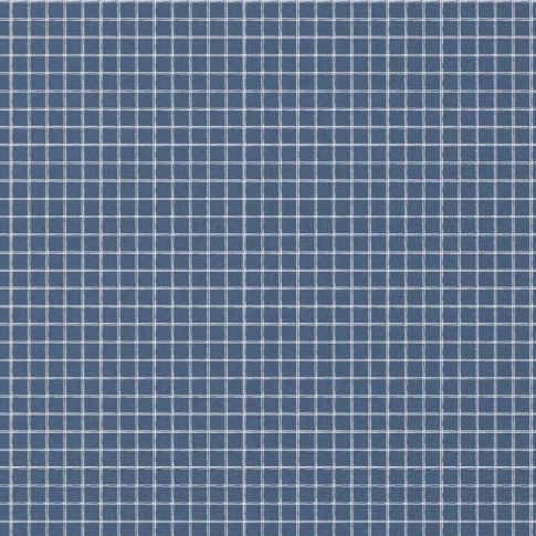 Tissu Coton enduit Carreaux blancs sur fond Bleu indigo