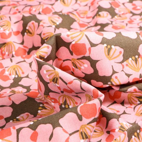 Tissu Viscose Arty Kamek sur fond Vert kaki