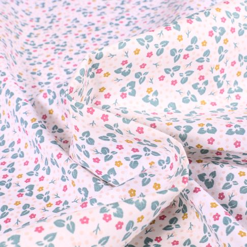 Tissu Coton imprimé Bio Arty Kamill sur fond Blanc