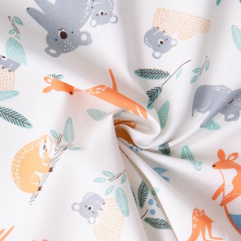 Tissu Coton imprimé Arty Koala Kango sur fond Blanc