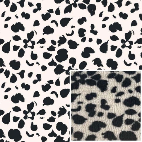 Tissu Fausse fourrure Mouton Pétales noires sur fond Ecru