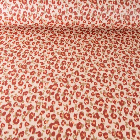Tissu Coton enduit Léopard sur fond Beige