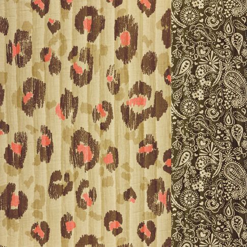 Tissu Matelassé réversible Léopard Karula sur fond Beige