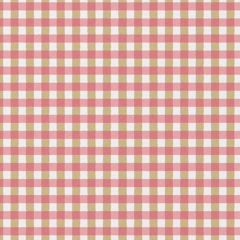 Tissu Coton enduit léger Vichy Rose et vert sur fond Blanc