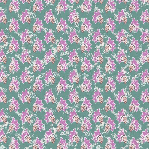 Tissu Coton imprimé Arty Khaja fleuris sur fond Vert