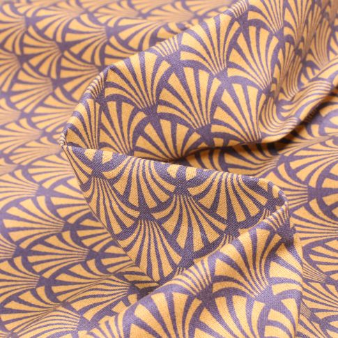 Tissu Coton imprimé Arty Khol sur fond Aubergine