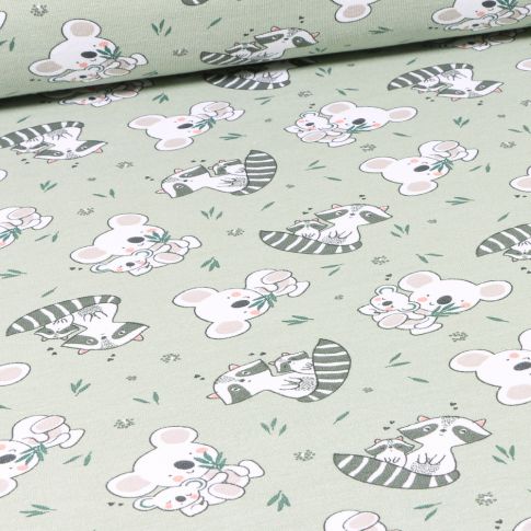 Tissu Jersey Coton Koaz sur fond Vert amande