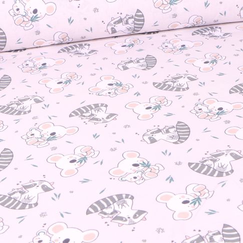 Tissu Coton imprimé Arty Koaz sur fond Gris clair