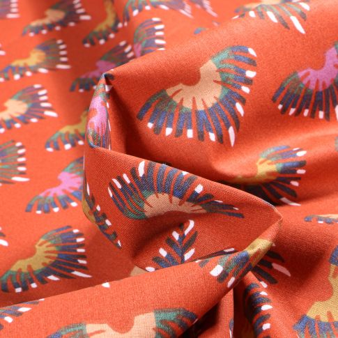 Tissu Coton imprimé Arty Kodoko sur fond Terre de Sienne