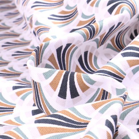 Tissu Toile de Coton Kolix grège sur fond Blanc