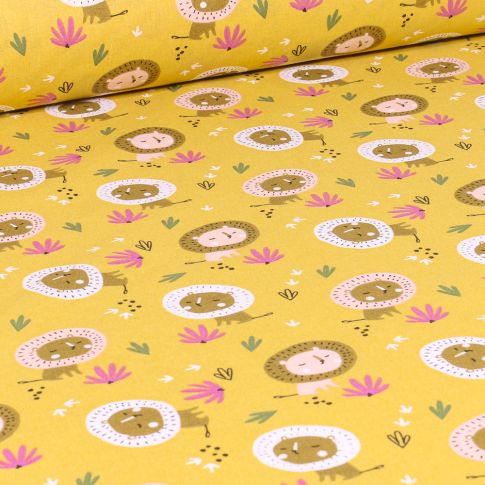 Tissu Coton imprimé Arty Konka sur fond Jaune