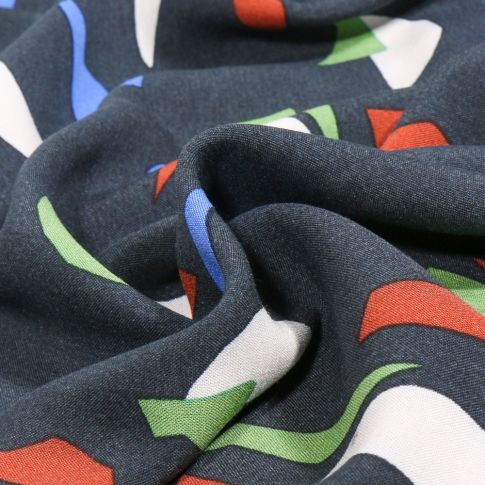 Tissu Viscose Arty Kuzee sur fond Noir