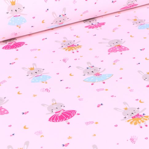Tissu Jersey coton Lapine danseuse sur fond Rose pâle