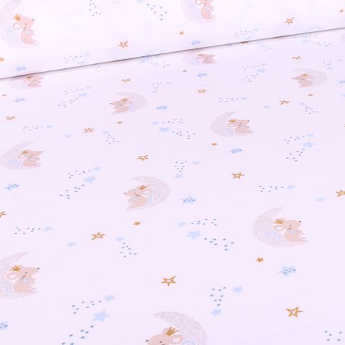 Tissu Coton imprimé Bio Lena sur fond Blanc