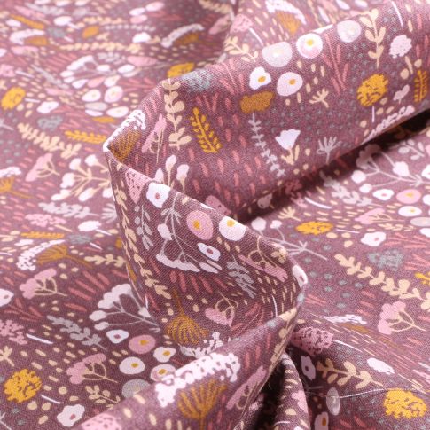 Tissu Coton imprimé Arty Liabey sur fond Mauve