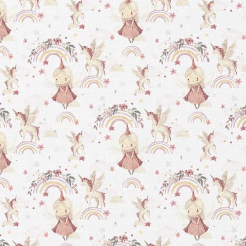 Tissu Coton imprimé digital LittleBird Linette sur fond Blanc