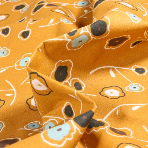 Tissu Coton imprimé Arty Linie sur fond Ocre