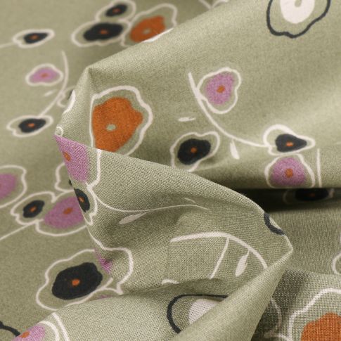 Tissu Coton imprimé Arty Linie sur fond Vert kaki clair