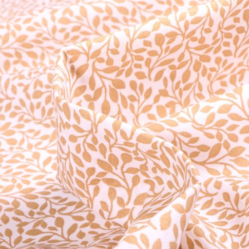 Tissu Coton imprimé Bio Liseo noisette sur fond Blanc
