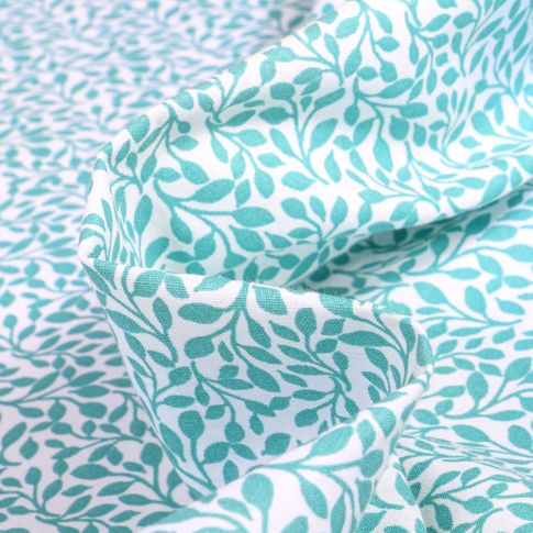 Tissu Coton imprimé Bio Liseo emeraude sur fond Blanc