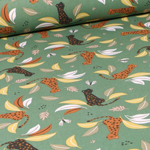 Tissu Coton imprimé Arty Loez sur fond Vert