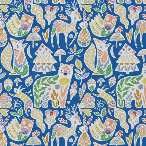 Tissu Coton imprimé Lorek sur fond Bleu roi