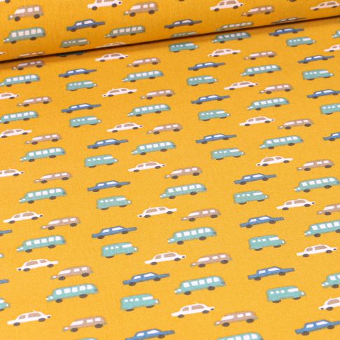 Tissu Coton imprimé Arty Luigi Voitures sur fond Jaune