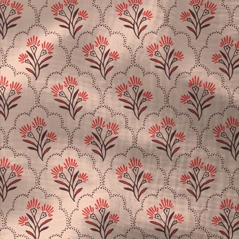 Tissu Double gaze Coton Luly fleuris sur fond Rose clair