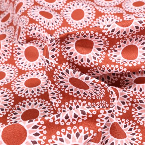 Tissu Coton imprimé Arty Malawa sur fond Brique