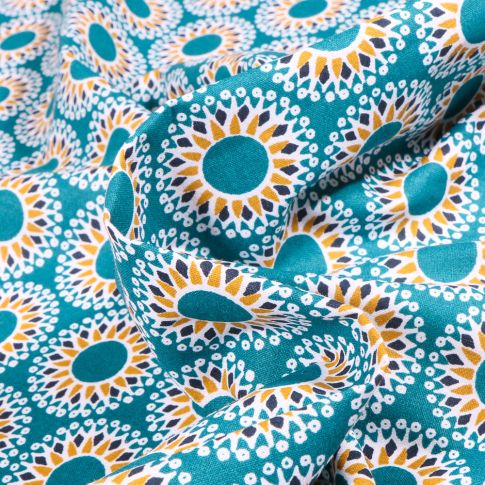 Tissu Coton imprimé Arty Malawa sur fond Bleu canard