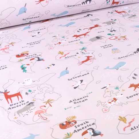 Tissu Jersey Coton Arty Mapzoo sur fond Naturel