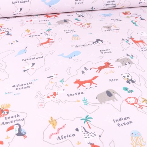 Tissu Coton imprimé Arty Mapzoo sur fond Naturel